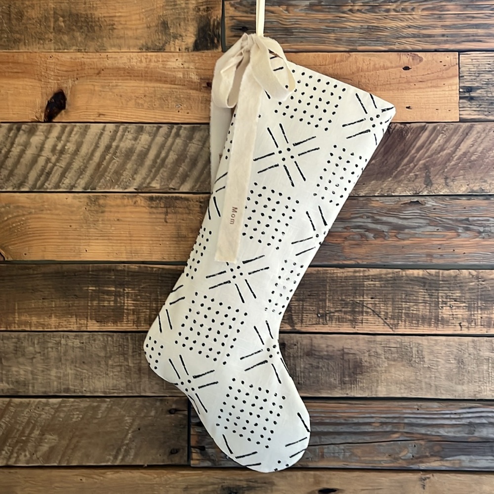 Christmas stocking faux mudcloth neutral boho personalized